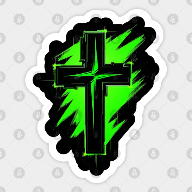 Cross with Reflector Green Lightning Sticker by Rox